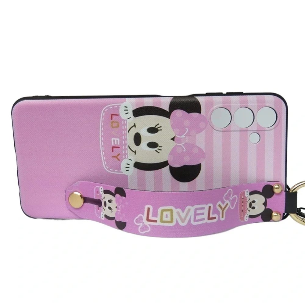 Case Galaxy S21 FE Anime Kawaii Case minnie Mouse Wrist Strap Kickstand Lanyard